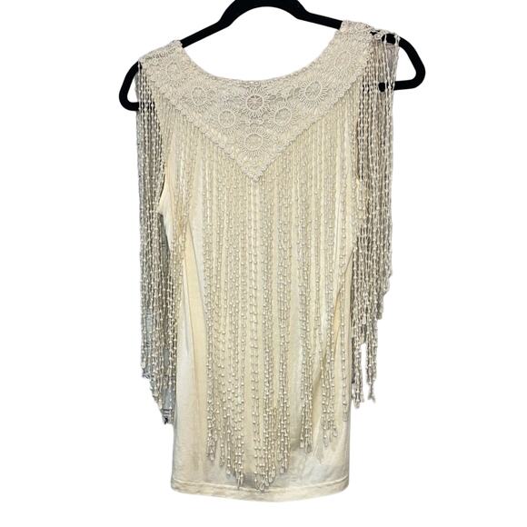 V. Cristina Cream Sleeveless Blouse with Lace and Fringe Detail - Picture 3 of 5